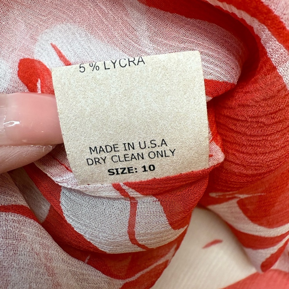 Yigal Azrouel Silk Chiffon Floral Empire Waist Blouse Red White Size 10 - Picture 8 of 10